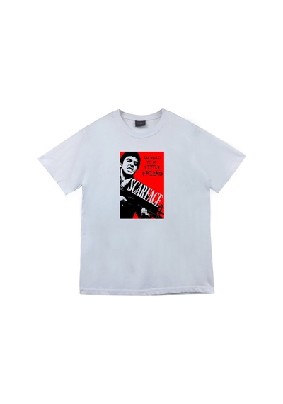 Scarface Tony Montana Baskılı Unisex %100 Pamuk Beyaz T-shirt Beyaz