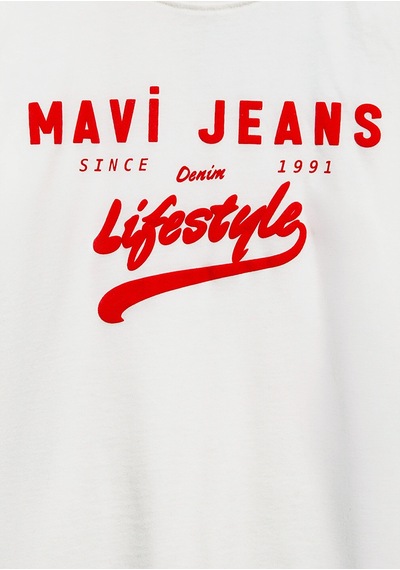 Mavi - Mavi Jeans Baskılı Ekru Tişört 6610474-32158