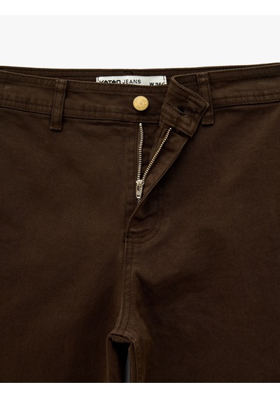 Koton Cepli Rahat Kalıp Kesik Paça Yüksek Bel Jean Pantolon - Culoette Jean Kahverengi 7wal40002mw Kahve