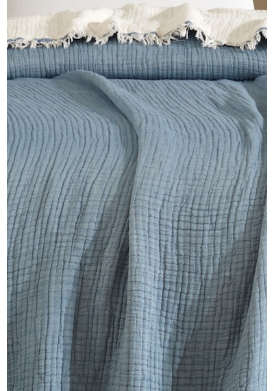 Varol 5 Katlı %100 Pamuk Müslin Yatak Örtüsü 230x240 Cm Mavı/cıftkısılık Mavi