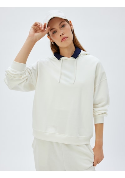 Koton Kapşonlu Sweatshirt Basic Uzun Kollu Üç İplik Pamuklu Beyaz 5wak10223ek Beyaz