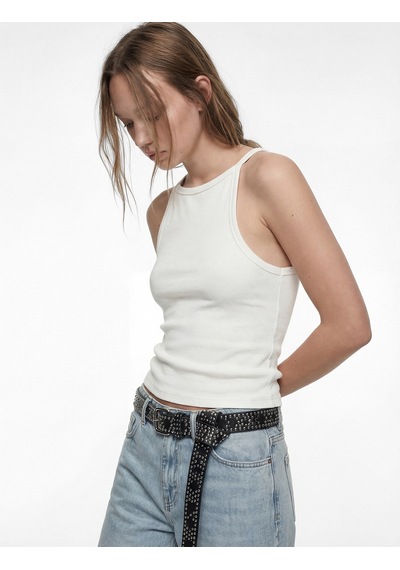 Koton Slim Fit Kolsuz Kayık Yaka Atlet Ekru 6sal30118ık