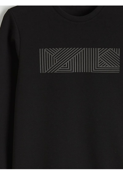 Lc Waikiki Siyah Bisiklet Yaka Baskılı Erkek Sweatshirt