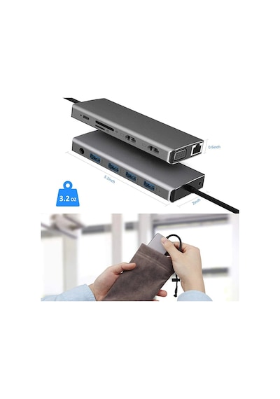 Lunatic 7031 Type C 12'si 1 Arada Usb C Hub, Çift 4k Video Çıkışı, Vga, Rj45, Pd Şarj, Sd/tf Kart Okuyucu, Usb-a Girişi, 3.5mm Ses Girişi, Tip C Bağlantı İstasyonu Lunatic 7031 Type C 12'si 1 Arada Usb C Hub, Çift 4k Video Çıkışı, Vga, Rj45, Pd Şarj, Sd/tf Kart Okuyucu, Usb-a Girişi, 3.5mm Ses Girişi, Tip C Bağlantı İstasyonu