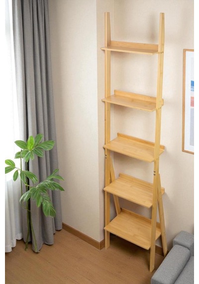 Digithome Bambu 5 Raflı Merdiven Kitaplık Banyo Düzenleyici Raf Organizer Saksılık Db-0022 Kahverengi