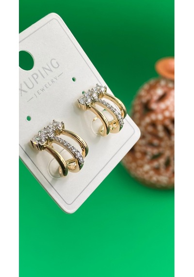 Xuping Rose Gold Zirkon Taşlı 3 Lü Kadın Çelik Küpe Altın