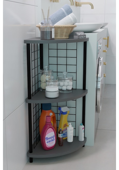 3 Raflıı Köşe Raf Banyo Ve Çamaşır Odası Çok Amaçlı Düzenleyici Metal Gövde Çevir Kur Kolay Kurulum Antrasit
