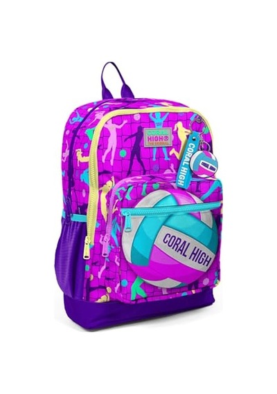 Bölmeli Pembe Mor Voleybol Desenli Ilkokul Sırt Çantası - Kız Çocuk Genel