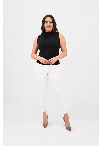 Kadın Büyük Beden Drape Detaylı Dik Yaka Bluz 1851-25 001