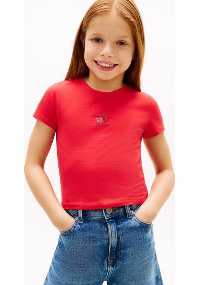 Tommy Hilfiger Kız Çocuk Tişört Kg0kg09097 Kırmızı