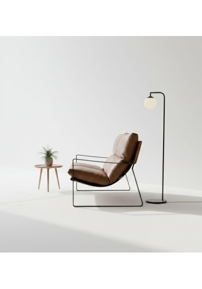 Sller Modern İkili Koltuk - Loft Tasarım Deri/kumaş Bahçe Ve Balkon Kanepesi - Metal İskeletli 130 Cm Taba