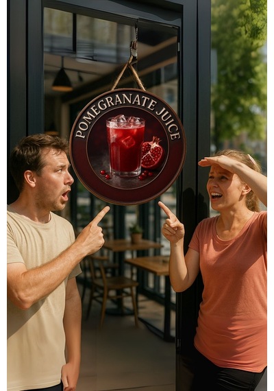 Pomegranate Juice Temalı Kapı Süsü Tablosu, Nar Suyu Konseptli Dekoratif Cafe Büfe Duvar Aksesuarı