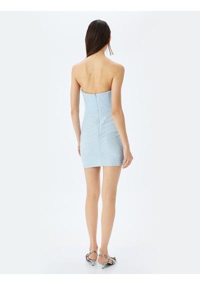Koton Straplez Yaka Dikiş Detaylı Mini Bodycon Pullu Elbise Mavi 5sak80006fk Mavi