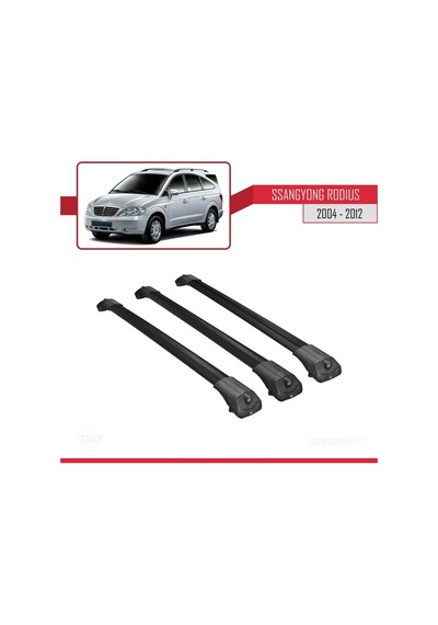 Ssangyong Rodius 2004-2012 Arası İle Uyumlu Ace-1 Ara Atkı Tavan Barı Siyah 3 Adet Bar