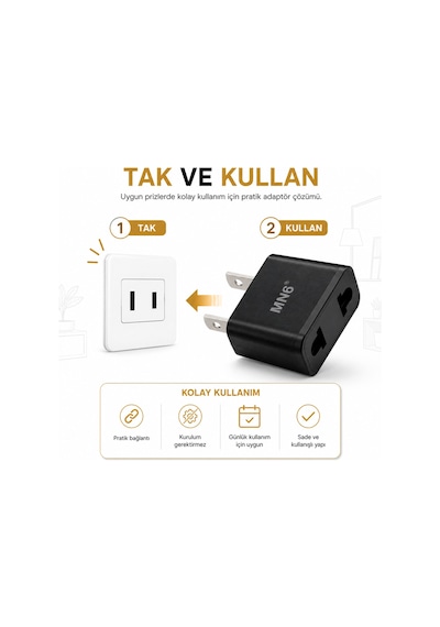 M007 Amerikan Priz Dönüştürücü/5 Adet-türk Fişi Amerikan Sistemine Çeviren Adaptor Fiş
