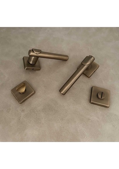 Dem Mat Antik Sarı Lüx Kare Rozetli Zamak Wc Banyo Kapı Kolu 1 Takım