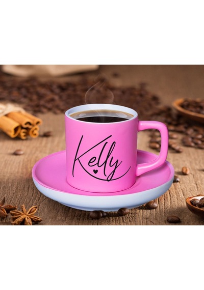 Bk Gift Kişiye Özel İsimli Mat Pembe Renk Türk Kahvesi Fincanı-5 Renkli Türk Kahvesi Fincanı, Arkadaşa Hediye, Anneye Hediye, Kahve Fincanı