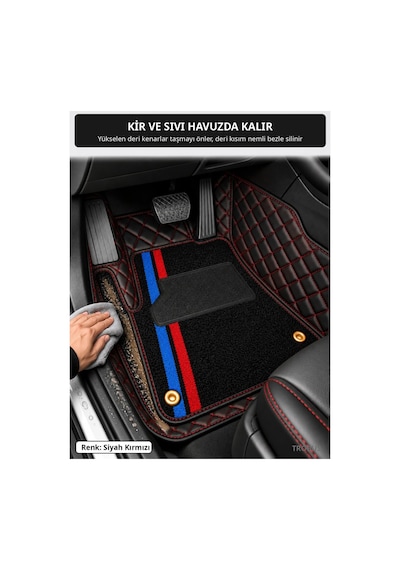 Renault Kadjar 2016-2019 Uyumlu 8d Çift Katmanlı Havuzlu Paspas Kapitone Deri Siyah Kırmızı