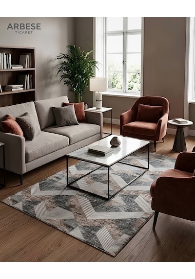 Arbese Premium Gri Vizon Krem Kaymaz Tabanlı Kesme Yolluk Koridor Mutfak Salon Halısı Yüksek Kalite
