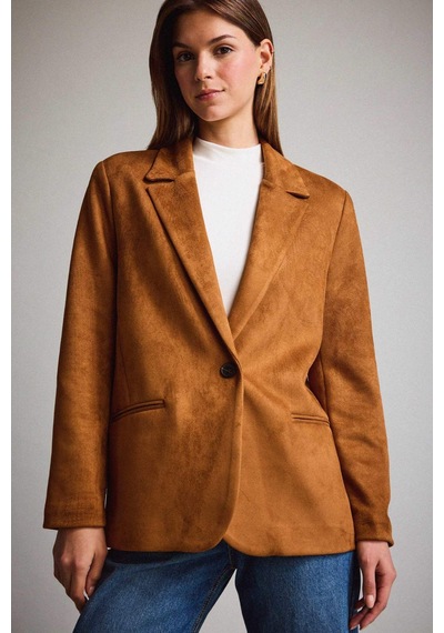 Defacto Oversize Geniş Kalıp Ceket Yaka Süet Blazer Ceket E2779ax25aubn226 Kahve