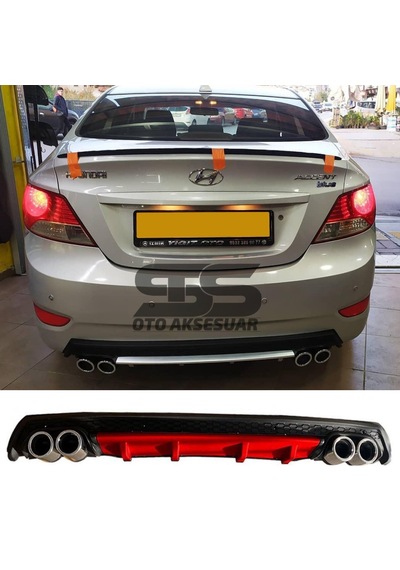 Hyundai Accent Blue Difüzör Arka Tampon Eki 4 Egzoz Çıkışlı Kırmızı Lüx Tip