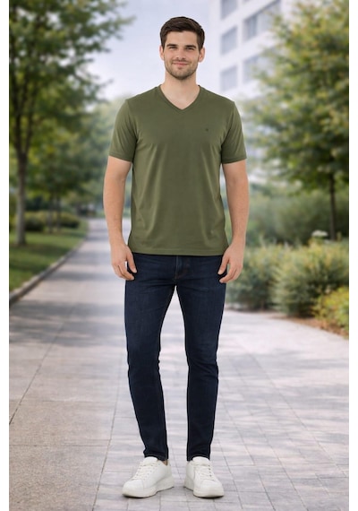 Alexandergardi V Yaka Basic T-shirt Haki