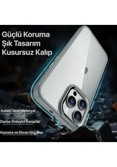 Tr İphone 15 Pro Max İçin Hybrid Serisi Arkası Kristal Şeffaf Polikarbonat Kenarları Silikon Kamera Lens Çerçevesi Diğer