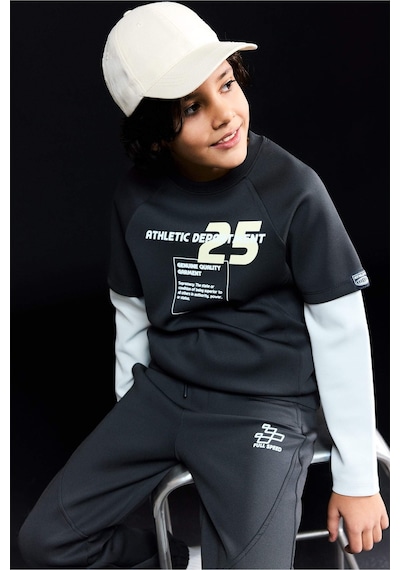 Defacto Erkek Çocuk Oversize Geniş Kalıp Bisiklet Yaka Baskılı Skuba Dalgıç Kumaş Sweatshirt G6140a826spbk81 Siyah-bk81