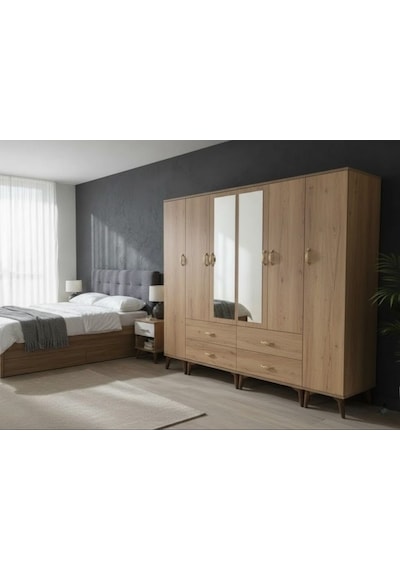 Zerkaconcept Odin 6 Kapaklı Dolap Gardırop Meşe - M2 Meşe
