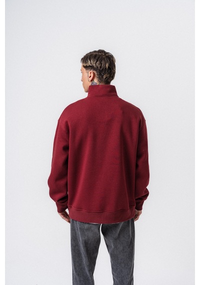 Erkek Respire Yazı Detaylı Yarım Fermuarlı Basic Sweatshirt Bordo