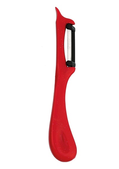 Solingen Simli Kırmızı Dikey Soyacak Paslanmaz Alman Çeliği, Ergonomik Sap, Çift Yönlü Kesici Ağız-197 Kırmızı