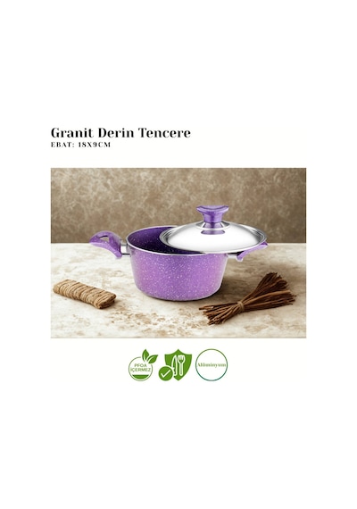 18 Cm Granit Derin Tencere Çelik Kapak - Violet Violet