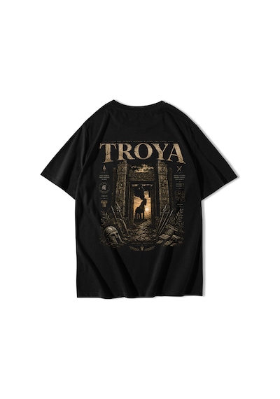 Brz Collectıon Brz Collection Unisex Oversize Troya T-shirt Siyah