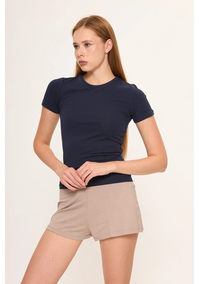 Zoor Ultra Soft Penye Modal Yuvarlak Yaka Kısa Kollu Bluz Laci Vert