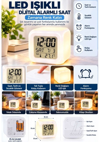 Dekoratif Küp Saat İle Led Ve Alarm Fonksiyonu Diğer