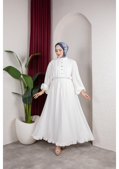Hira Life Fashion Kadın Çilek Kumaş Ve Önü Düğmeli Eteği Fırfırlı Hakim Yaka Elbise Beyaz Beyaz Hira Life Fashion Kadın Çilek Kumaş Ve Önü Düğmeli Eteği Fırfırlı Hakim Yaka Elbise Beyaz Beyaz