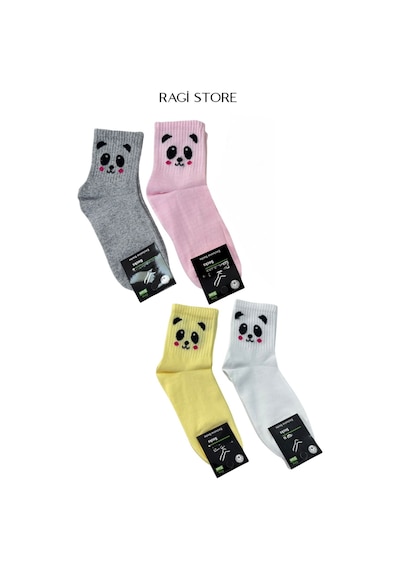 4'lü Panda Desen Kadın Patik Kolej Çorap Çok Renkli