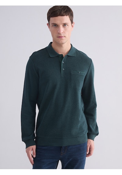 Lcwaıkıkı Classic Yeşil Polo Yaka Uzun Kollu Erkek Sweatshirt