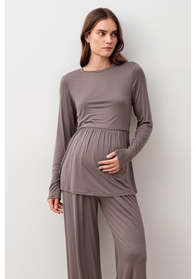 Artış Collection Uzun Kollu Esnek Likralı Viskoz Hamile Pijama Takım 20212 Vizon