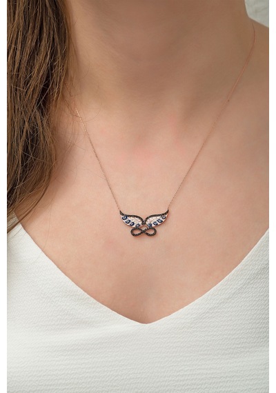 Papatya Silver 925 Ayar Kanatlı Sonsuzluk Kadın Gümüş Kolye Rose Kaplama