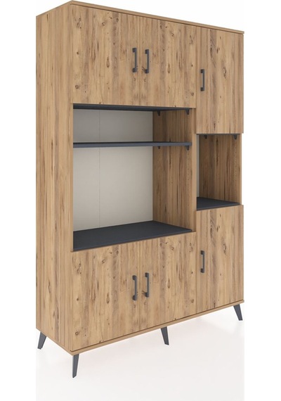 Hyperion Dolap 9 Raflı 6 Kapaklı 132x44x195 Çam-çam/antrasit Çam