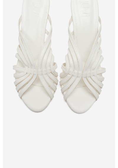 Luvi Shoes Olıvera Beyaz Cilt Kadın İnce Topuklu Terlik
