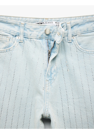 Koton Taş Detaylı Düz Paça Düğmeli Pamuklu Jean Pantolon - Straight Fit Jean Bleach 5sal40208md Açık Mavi Koton Taş Detaylı Düz Paça Düğmeli Pamuklu Jean Pantolon - Straight Fit Jean Bleach 5sal40208md Açık Mavi