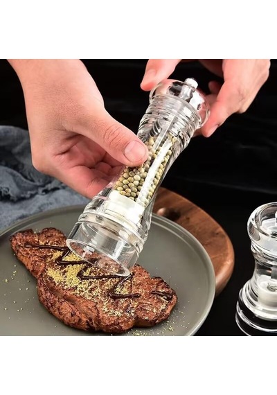 Değirmen Karabiber Tuz Değirmeni Lüx Akrilik Tuzluk Karabiberlik Değirmen Öğütücü Seramik 16 Cm Çok Renkli