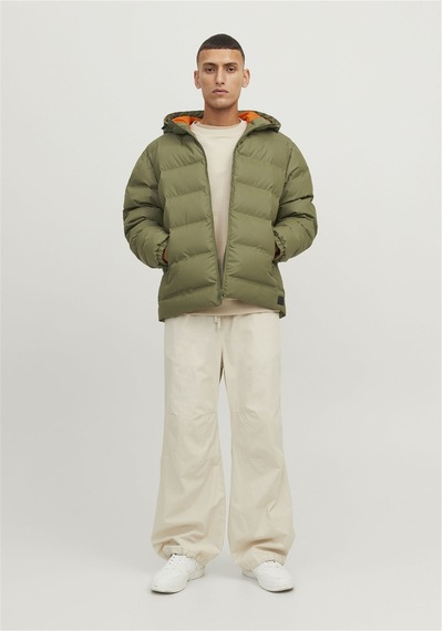 Jack & Jones Suya Ve Rüzgara Dayanıklı Kapüşonlu Puffer Mont - Elements 12239020 Olive Branch Siyah