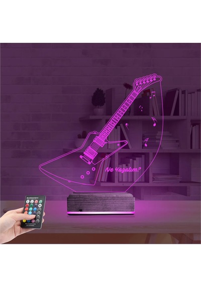 Luvivia Elektro Gitar Müzik Kişiye Özel 3d Lamba - Masa Gece Lambası V2 Şeffaf