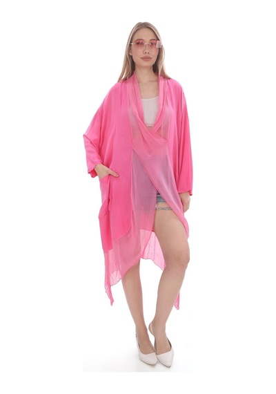 Bohem Stil Italyan Ipek Detaylı Oversize Kaftan & Bluz-8711 Pembe