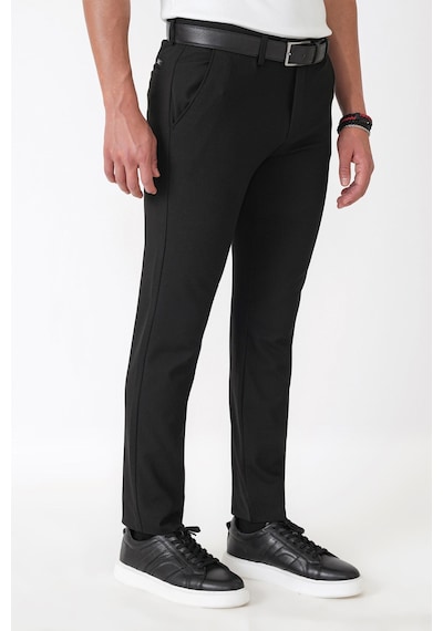Slim Fit Yan Cep Esnek Yünlü Siyah Pantolon P 1232