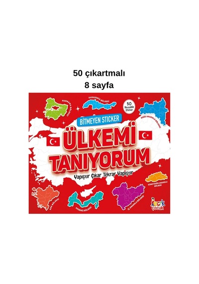 Ülkemi Tanıyorum Bitmeyen Sticker Defteri 50 Çıkartmalı 8 Sayfa Kırmızı