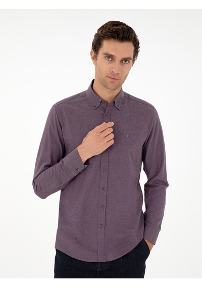Cacharel Mürdüm Slim Fit Uzun Kollu Gömlek Pembe